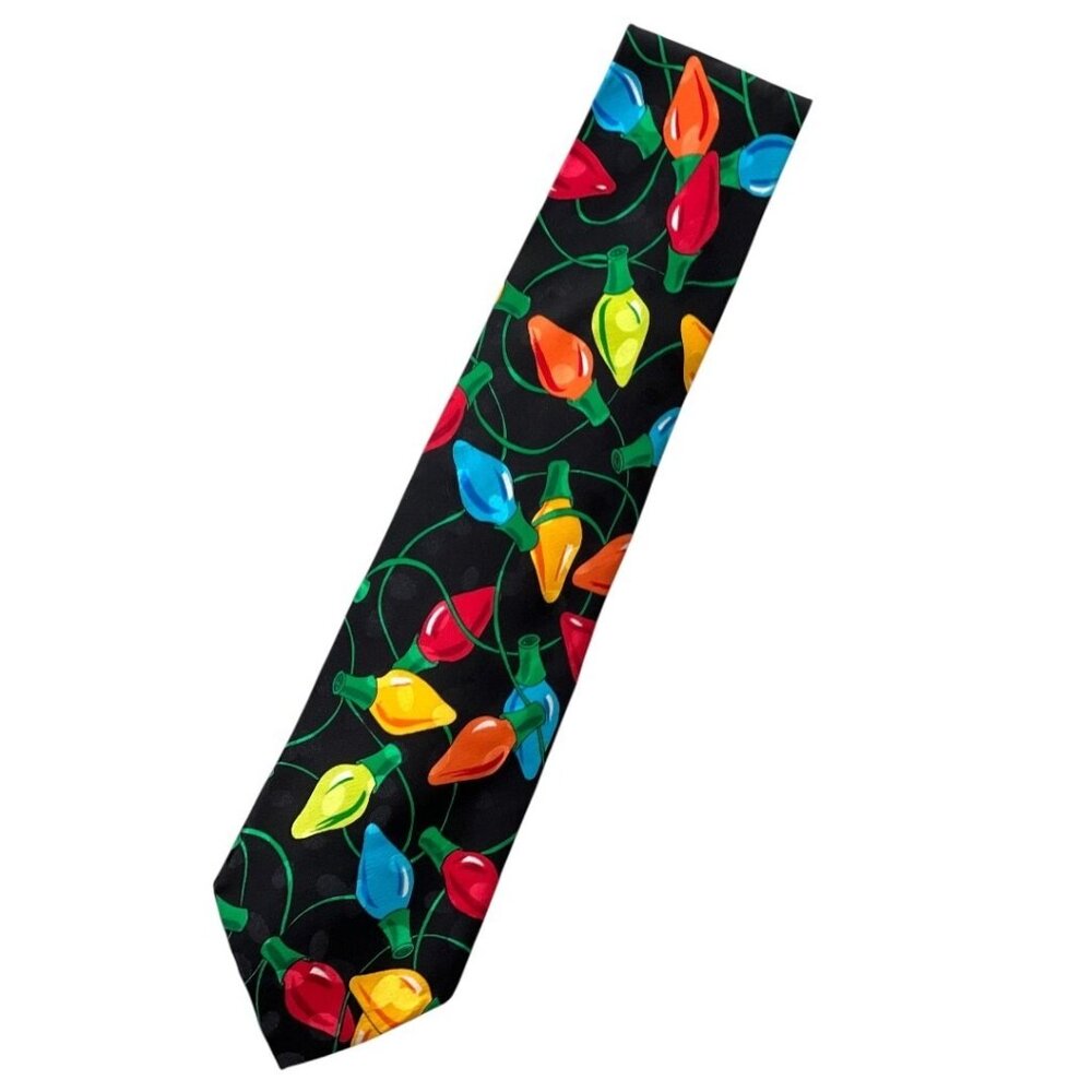 Addiction‎ Christmas Lights Tie 100% Silk Black Holiday Novelty Necktie